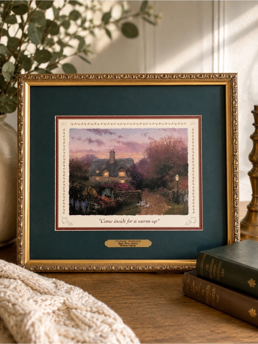 Thomas Kinkade Come Inside for a Warm-Up Framed Accent Print COA Cottage Art
